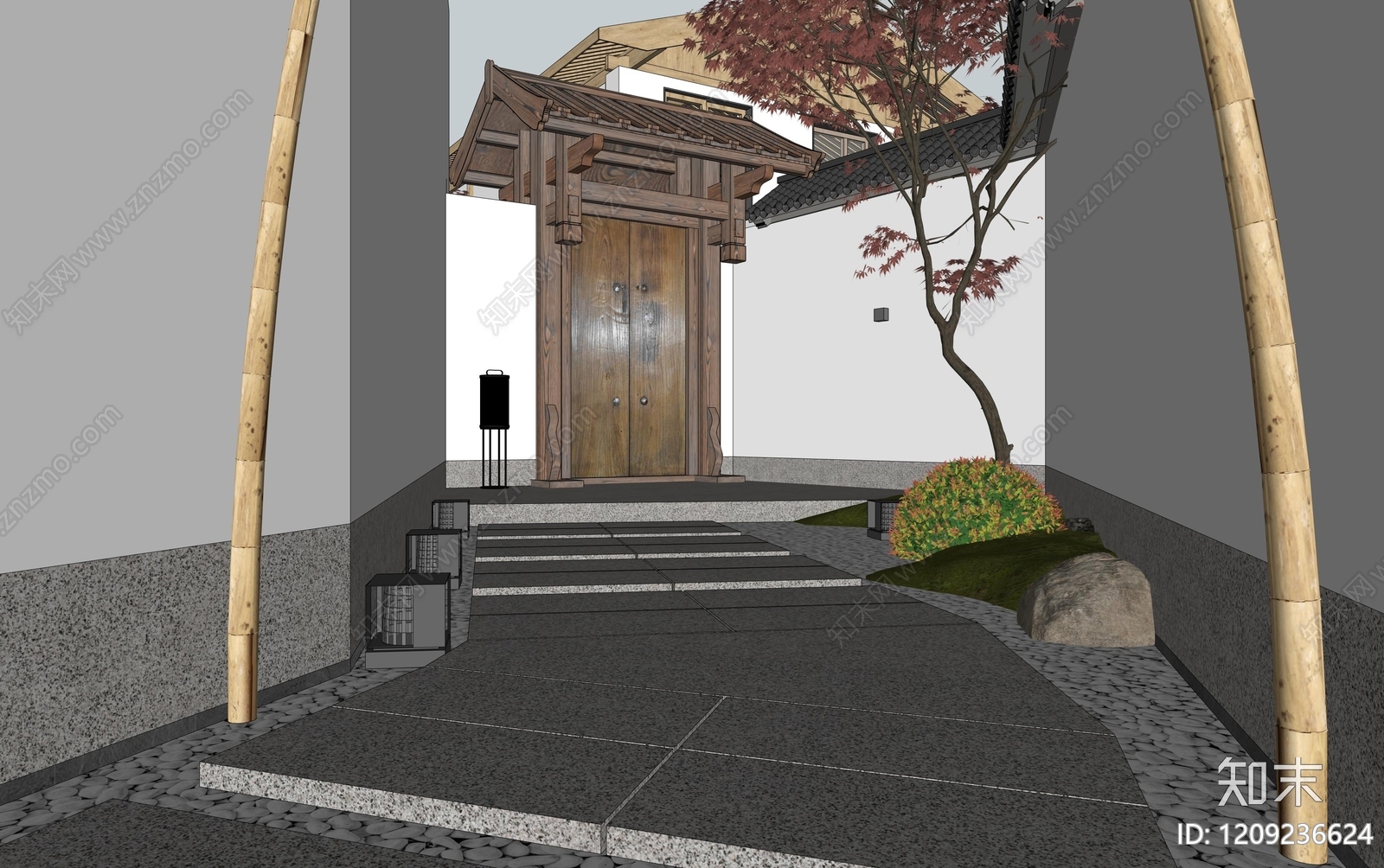 新中式民宿门头SU模型下载【ID:1209236624】