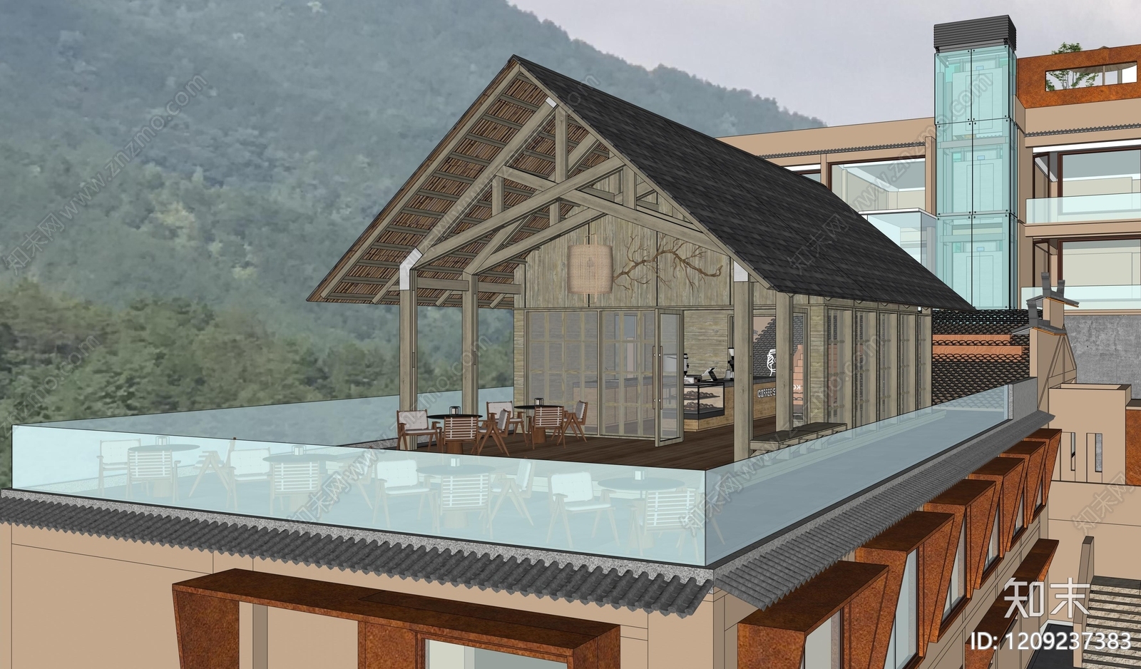 禅意中式风格建筑SU模型下载【ID:1209237383】