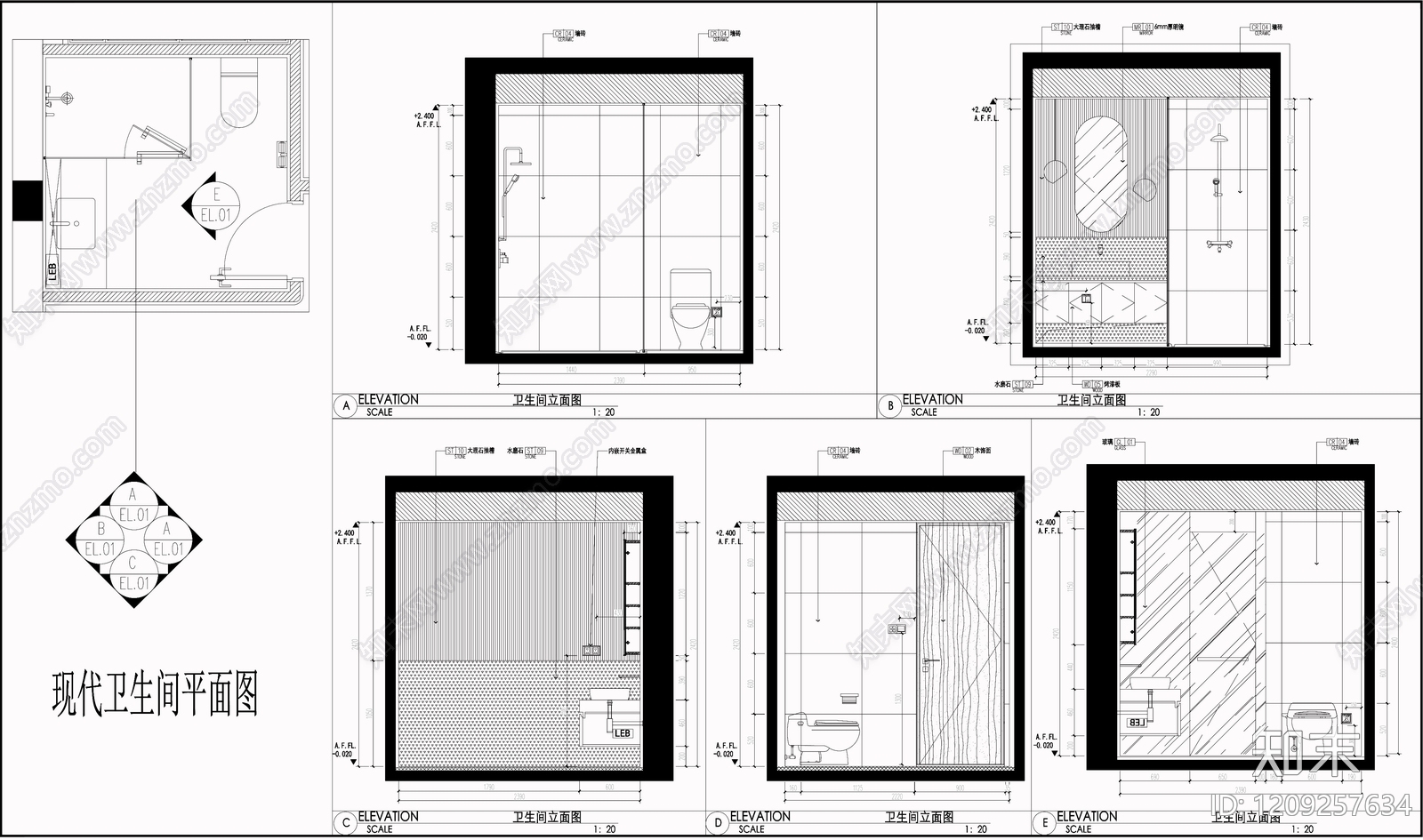 卫生间综合节点施工图下载【ID:1209257634】