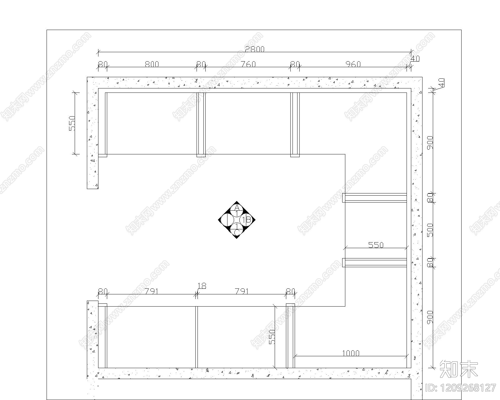 北欧衣帽间cad施工图下载【ID:1209268127】