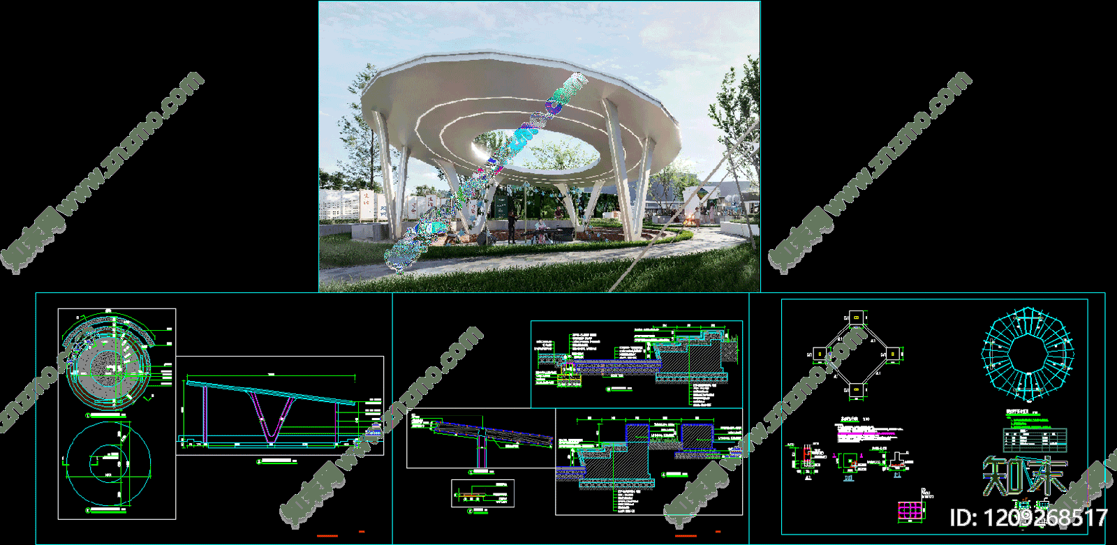 现代简约亭子施工图下载【ID:1209268517】