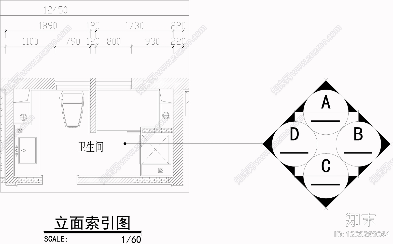 中古侘寂卫生间cad施工图下载【ID:1209269064】