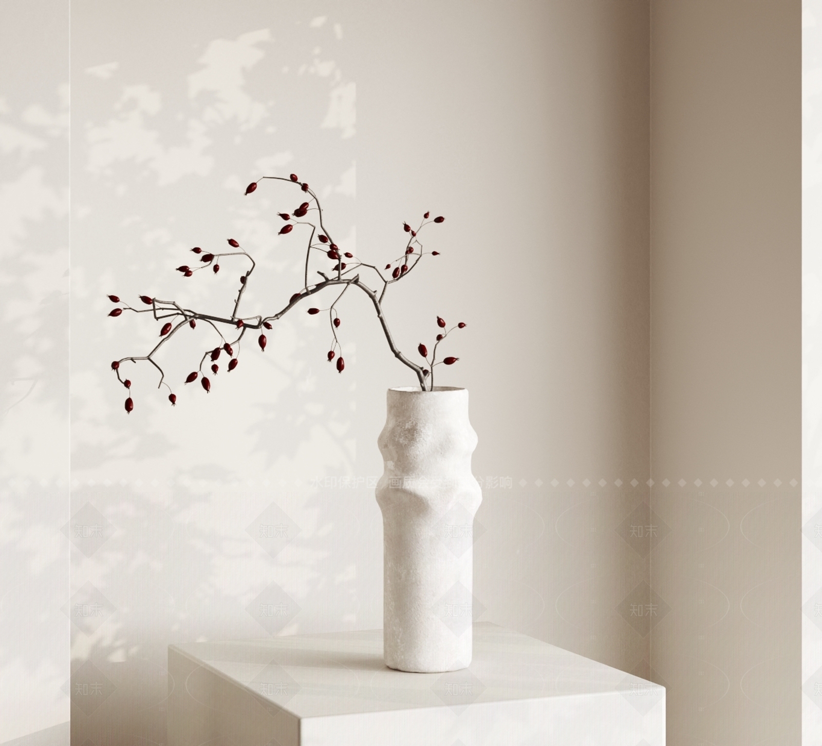 侘寂绿植摆件3D模型渲染效果图