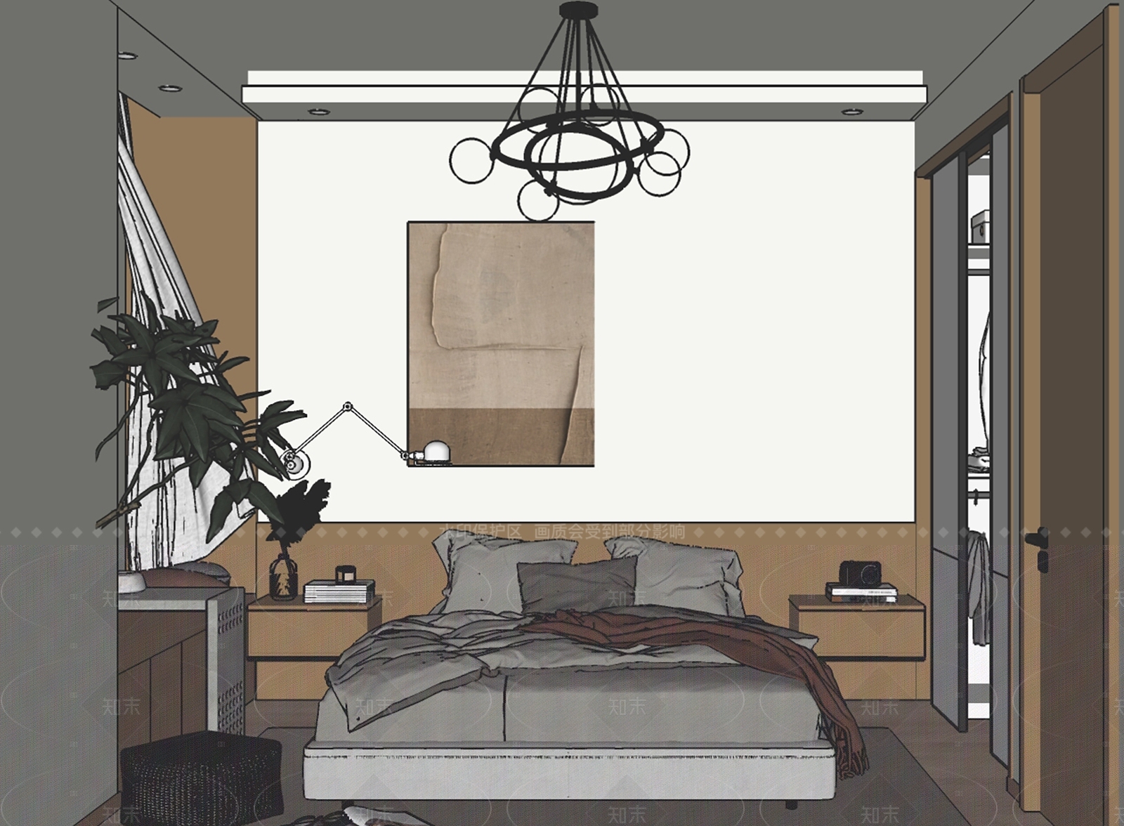 原木现代家居卧室SU模型下载【ID:1209271373】
