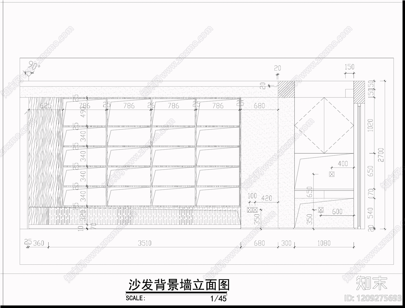 背景墙节点cad施工图下载【ID:1209275693】