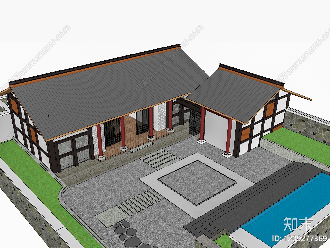 中式乡村民房SU模型下载【ID:1209277369】