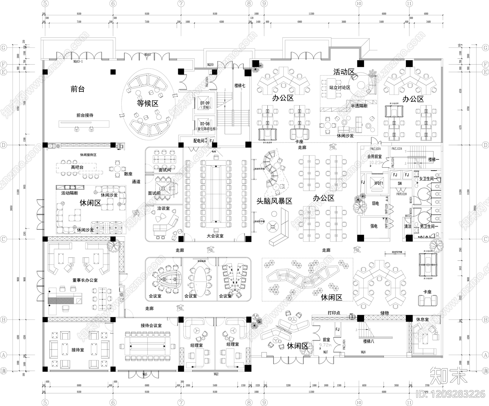 极简开放办公室cad施工图下载【ID:1209283226】