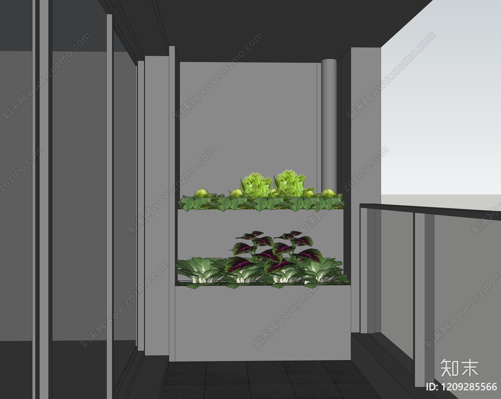 现代新中式家居阳台SU模型下载【ID:1209285566】