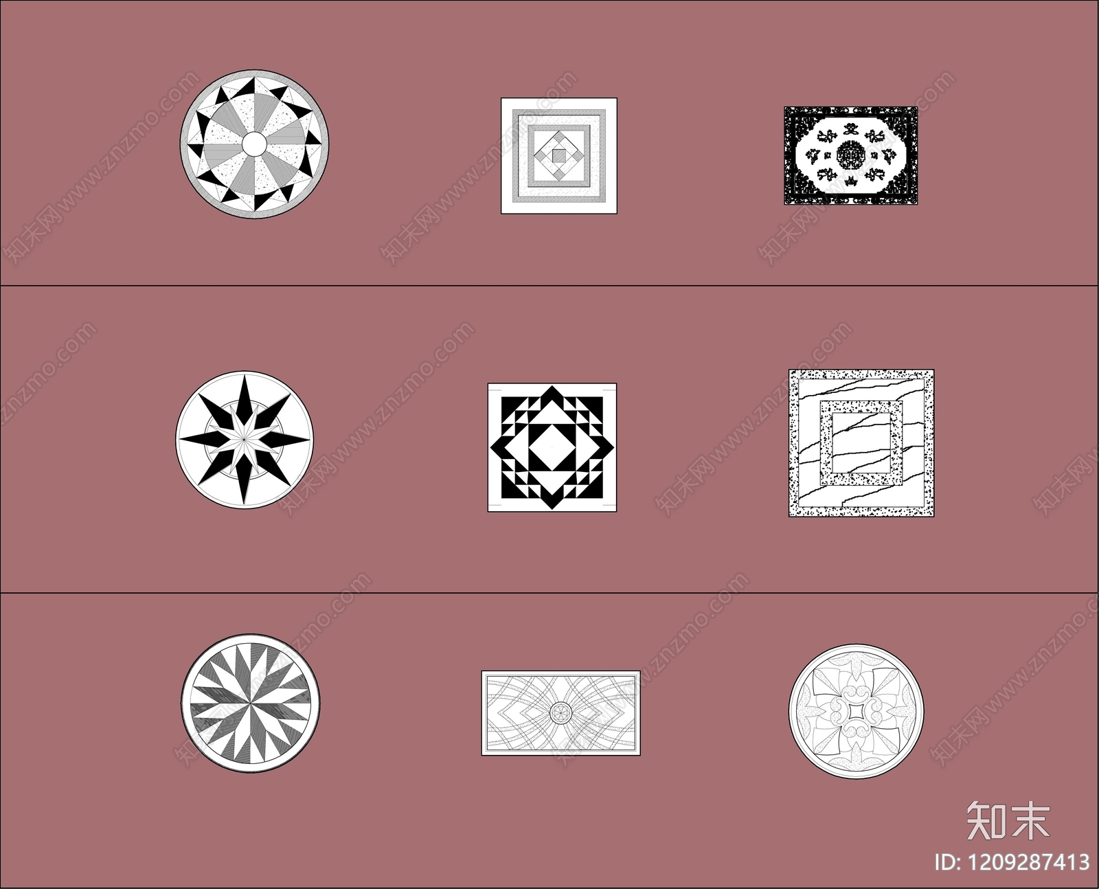 现代简约地毯cad施工图下载【ID:1209287413】