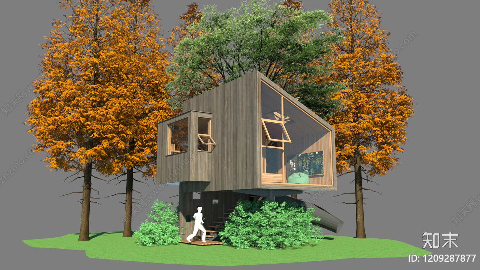 现代极简树屋SU模型下载【ID:1209287877】