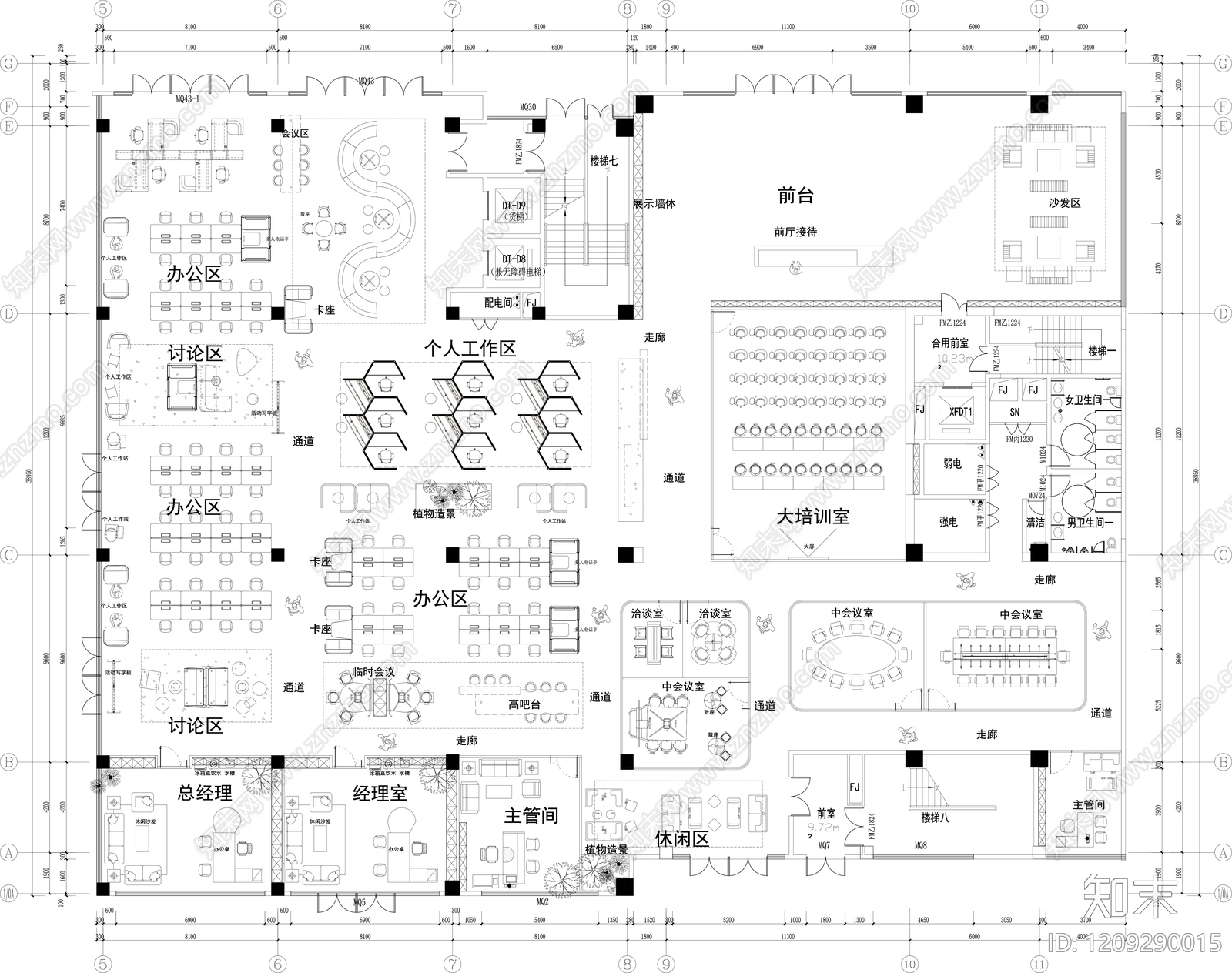 现代整体办公空间cad施工图下载【ID:1209290015】