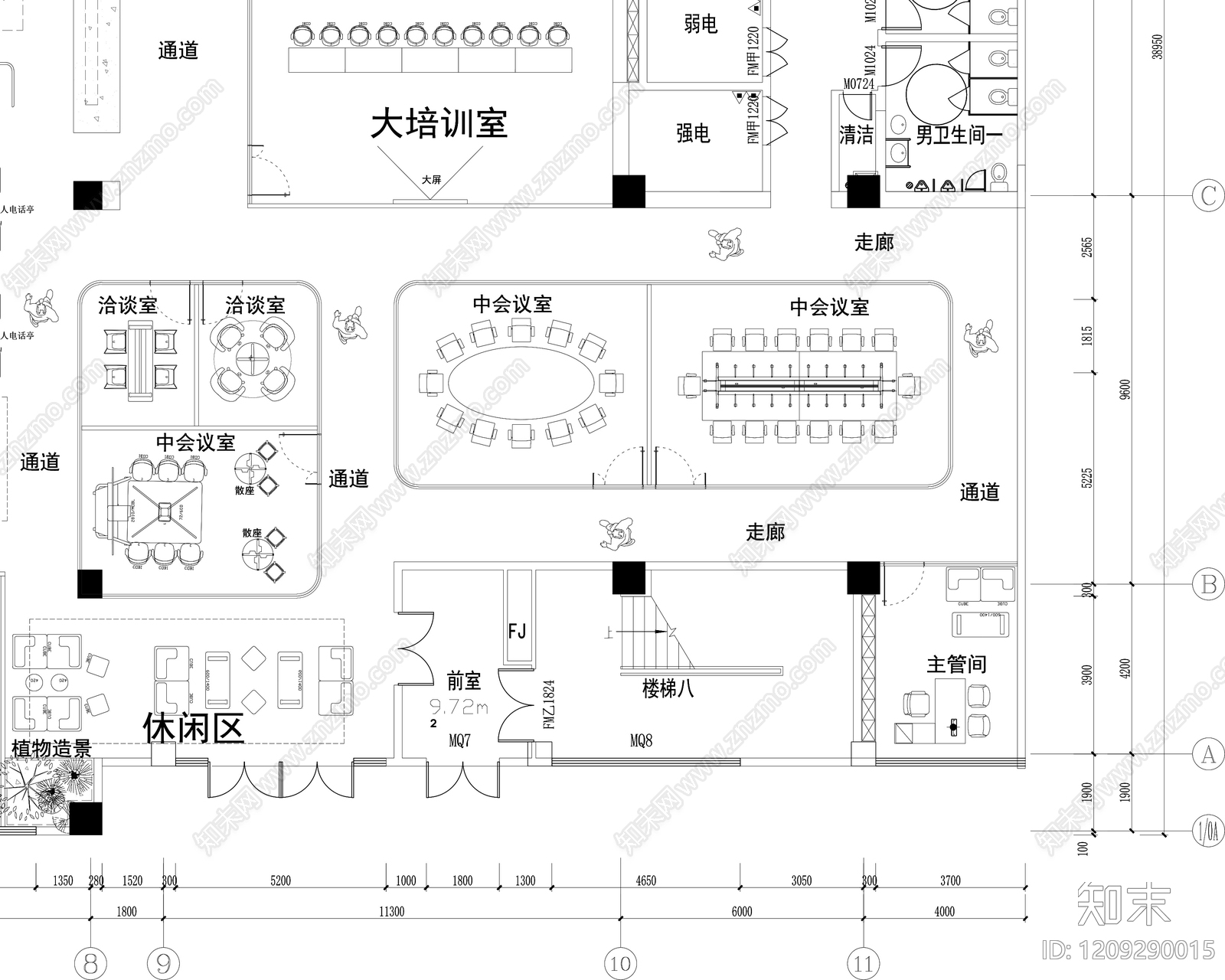 现代整体办公空间cad施工图下载【ID:1209290015】