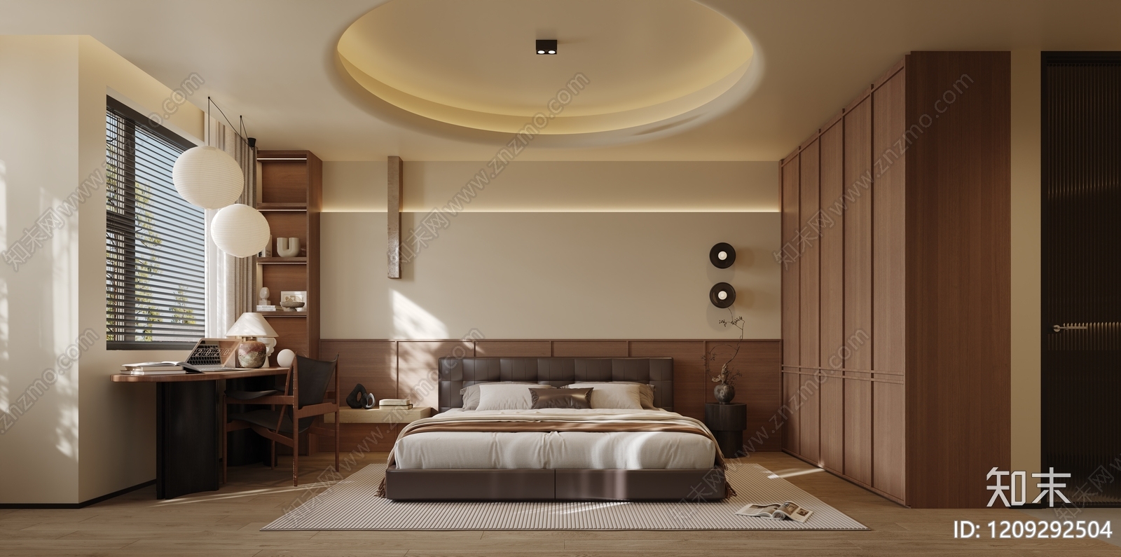 日式侘寂风家居卧室3D模型下载【ID:1209292504】
