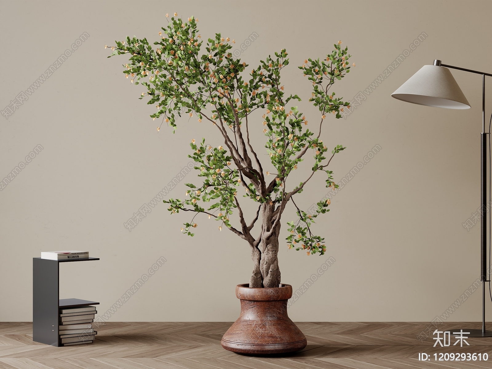 奶油风盆栽3D模型下载【ID:1209293610】