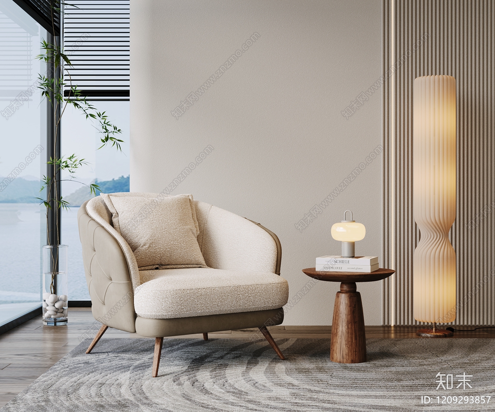 奶油风单人沙发3D模型下载【ID:1209293857】