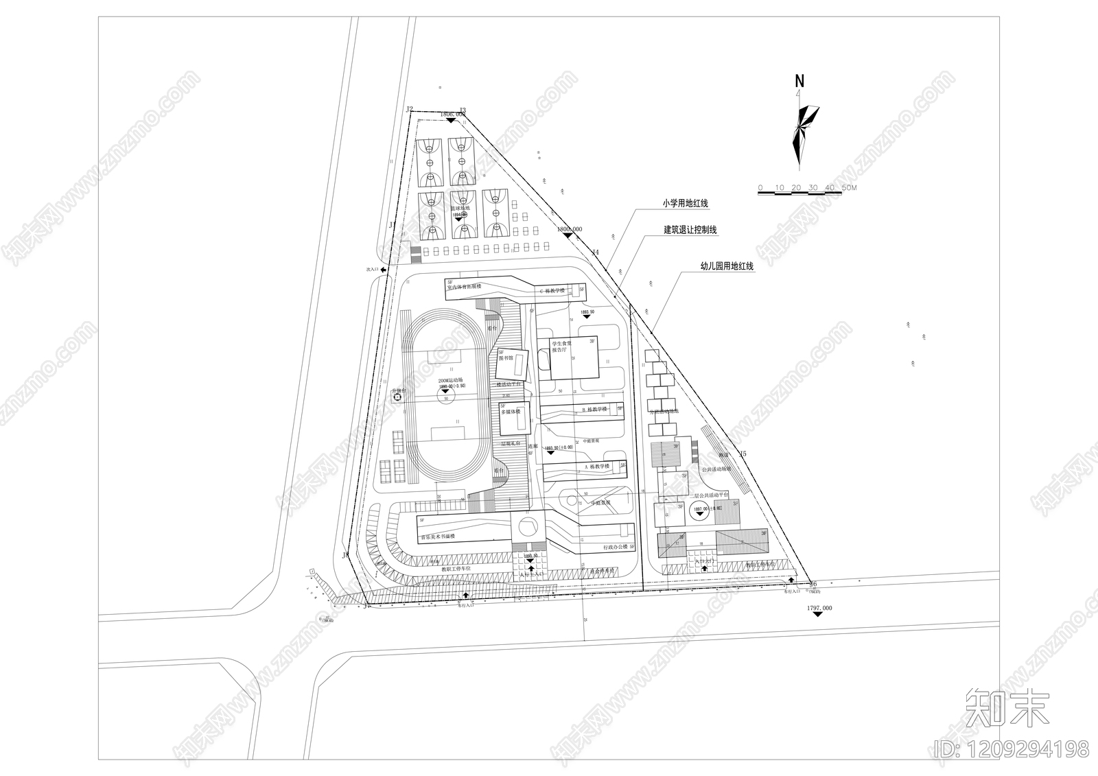 现代学校建筑cad施工图下载【ID:1209294198】