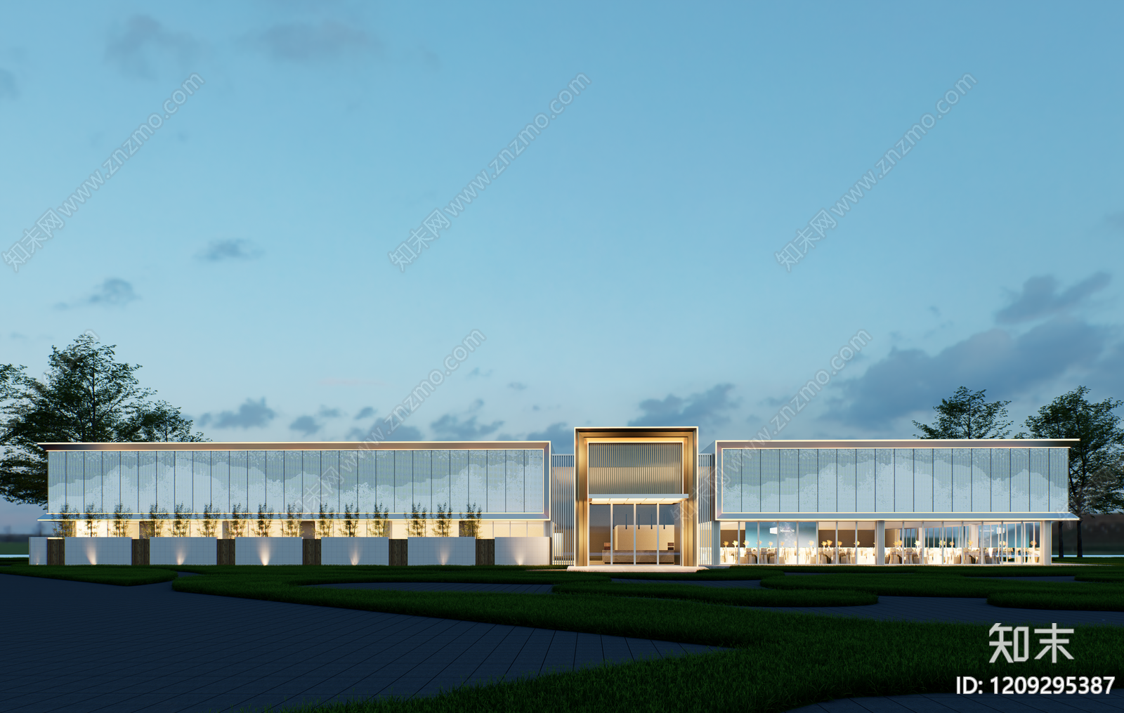 现代简约售楼处建筑SU模型下载【ID:1209295387】