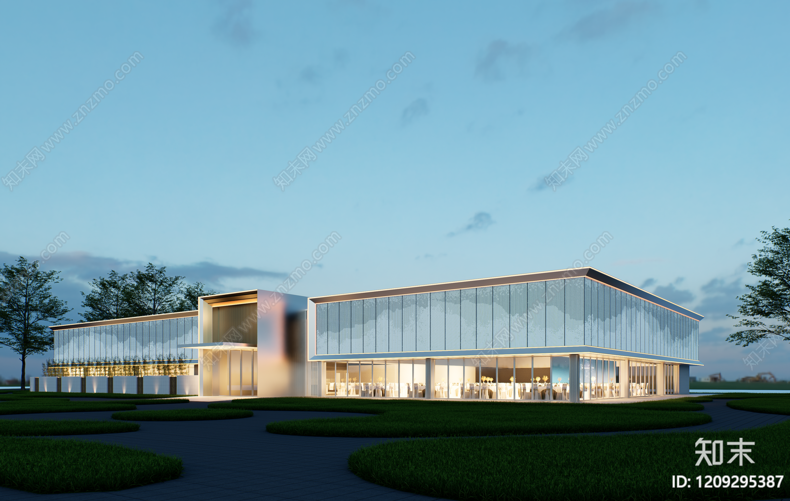 现代简约售楼处建筑SU模型下载【ID:1209295387】