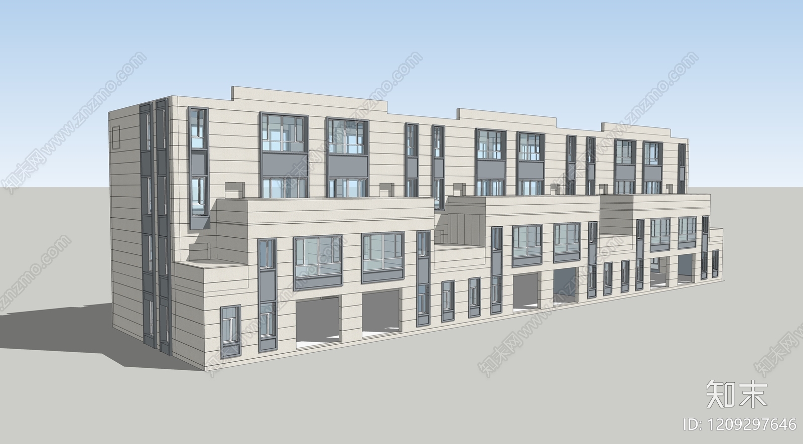 现代中式产业园办公楼SU模型下载【ID:1209297646】