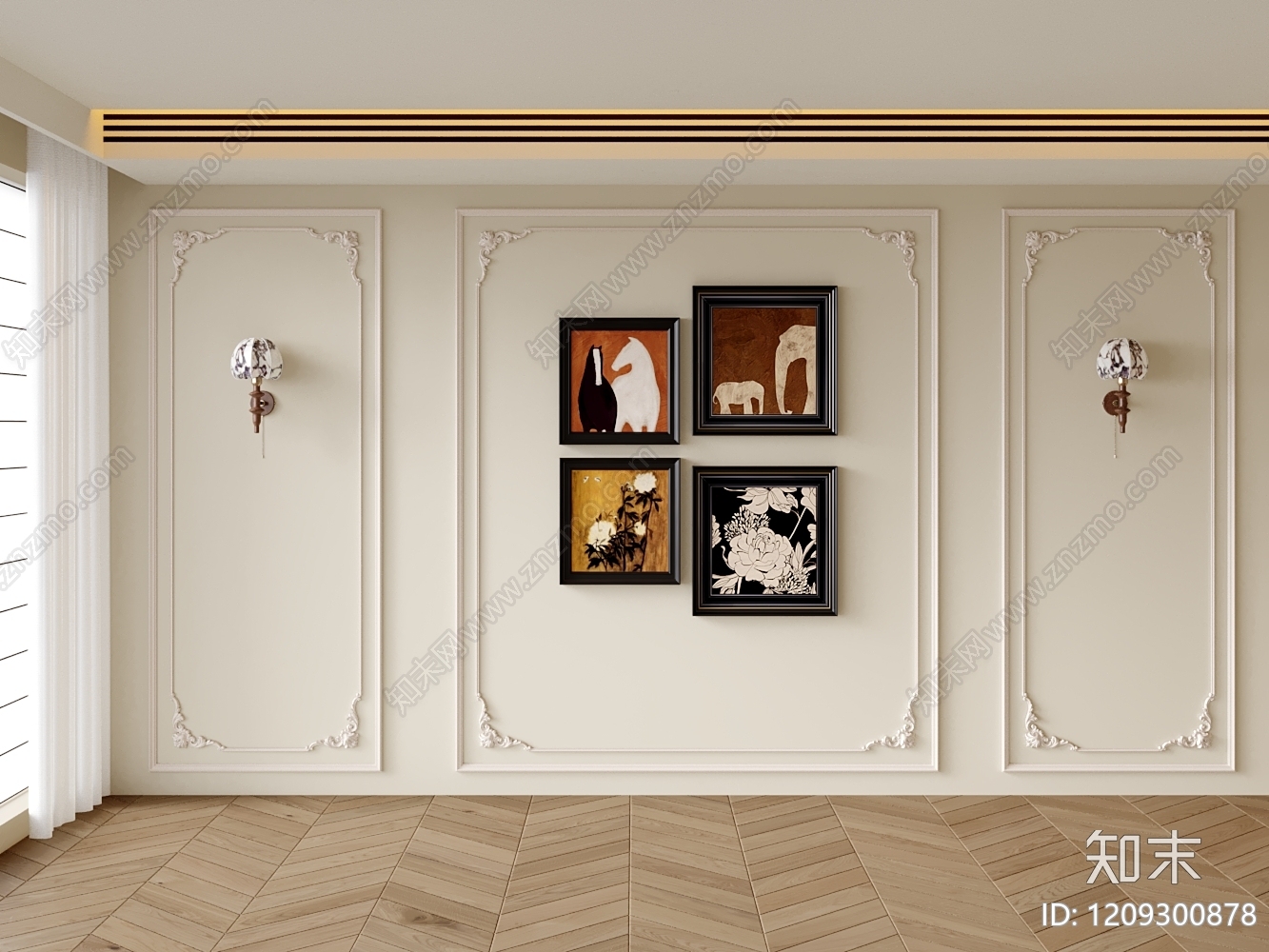 奶油风沙发背景墙3D模型下载【ID:1209300878】