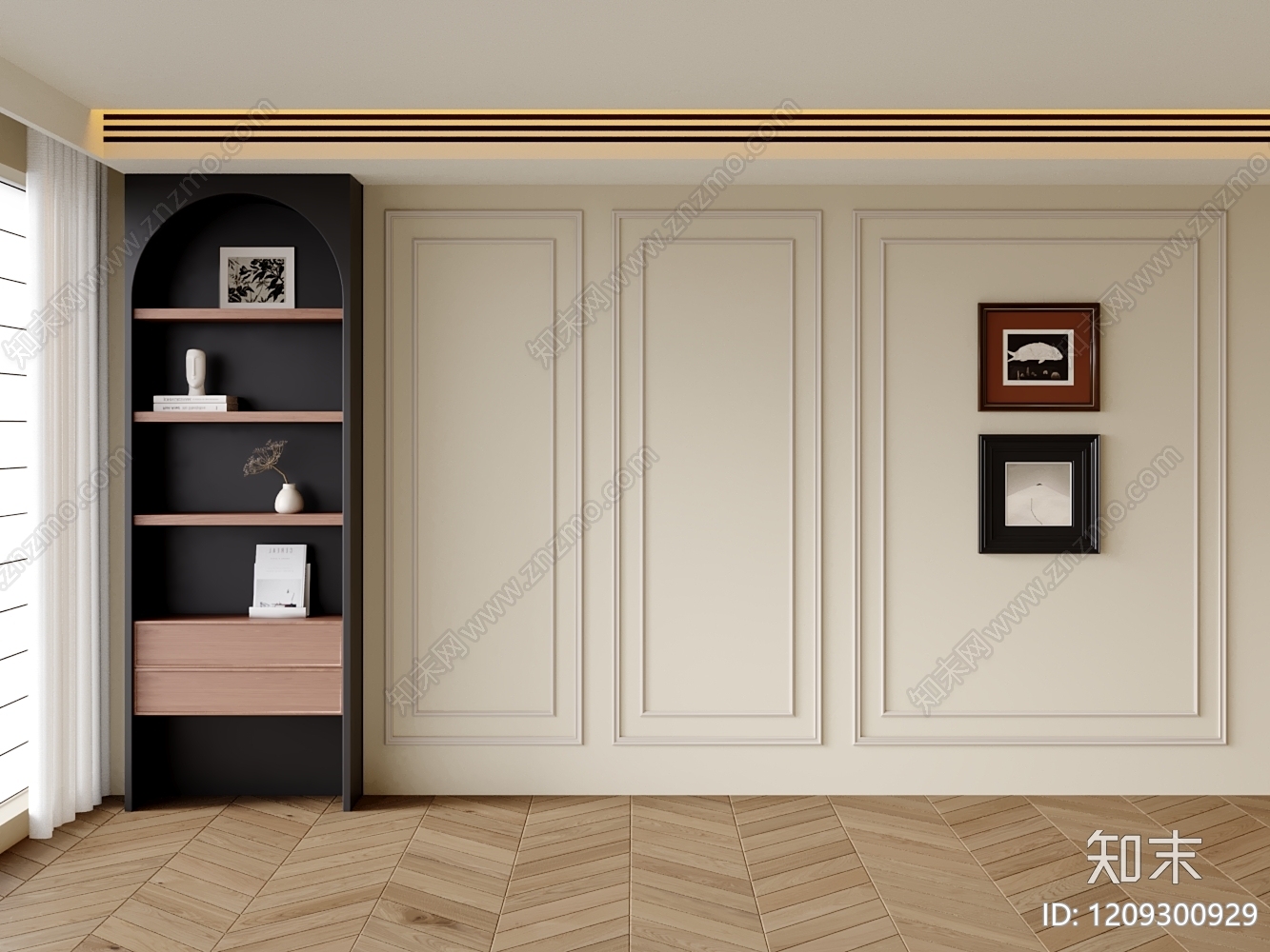 奶油风沙发背景墙3D模型下载【ID:1209300929】