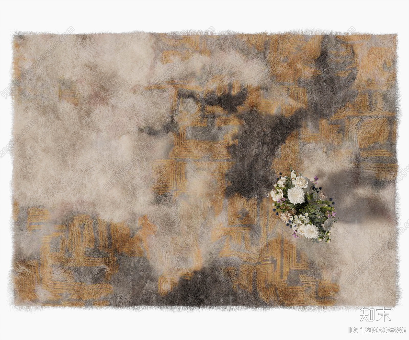 侘寂风毛绒地毯3D模型下载【ID:1209303886】