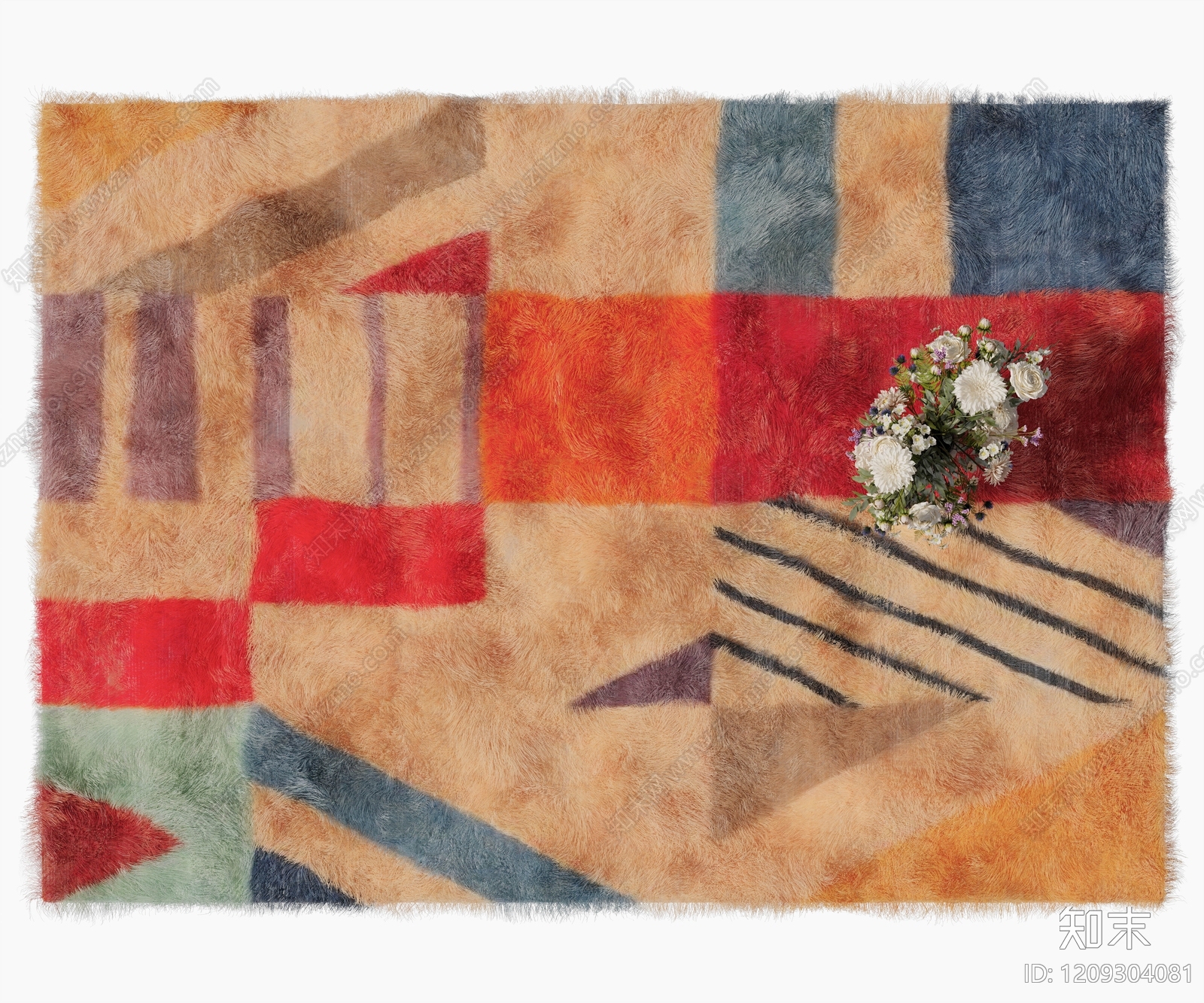 中古风毛绒地毯3D模型下载【ID:1209304081】