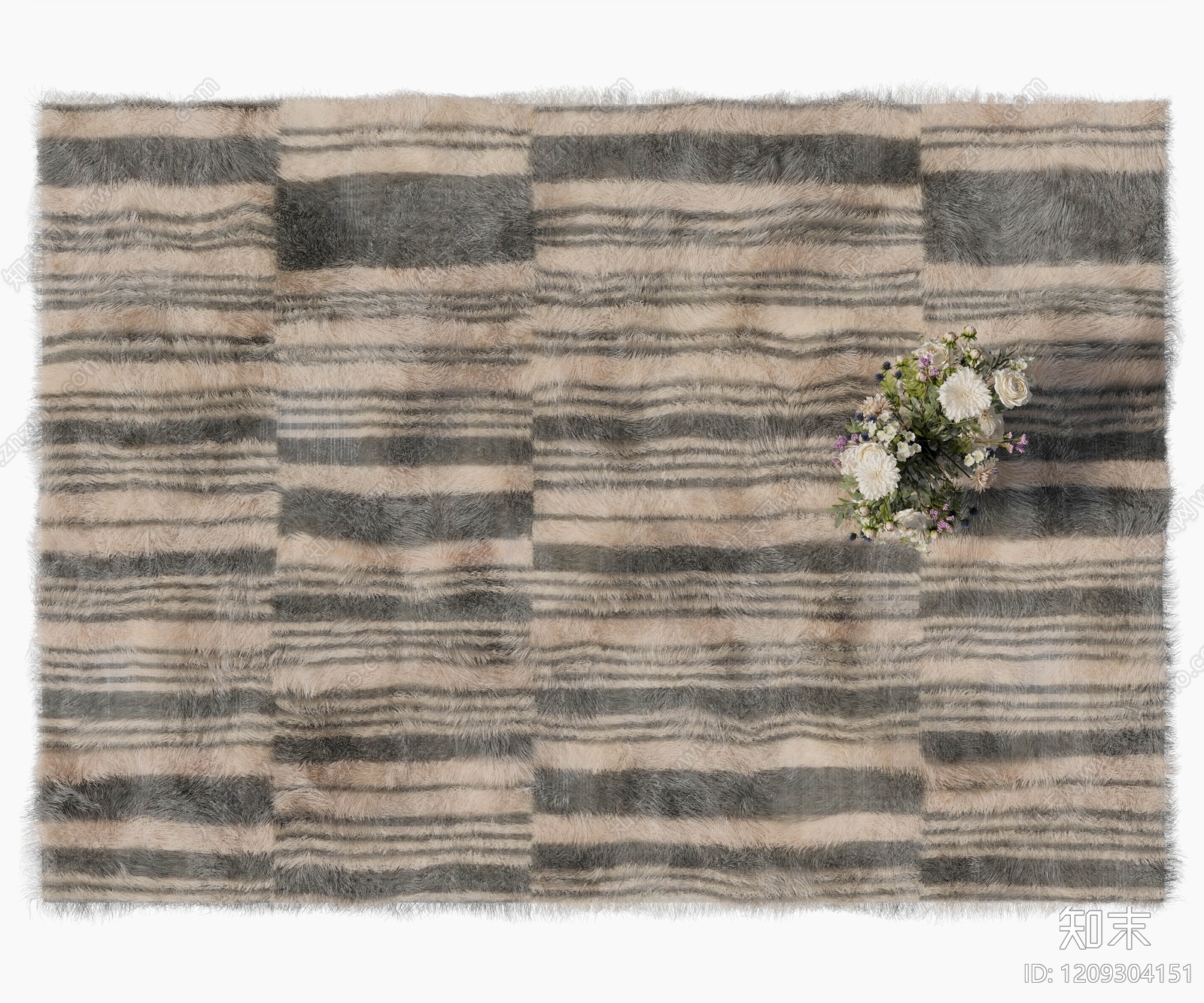 现代风毛绒地毯3D模型下载【ID:1209304151】