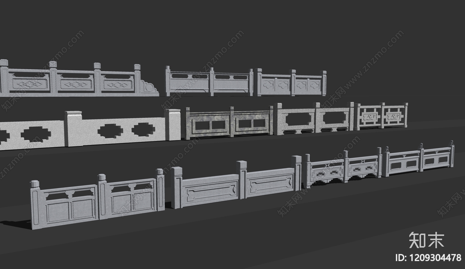 现代新中式栏杆扶手SU模型下载【ID:1209304478】