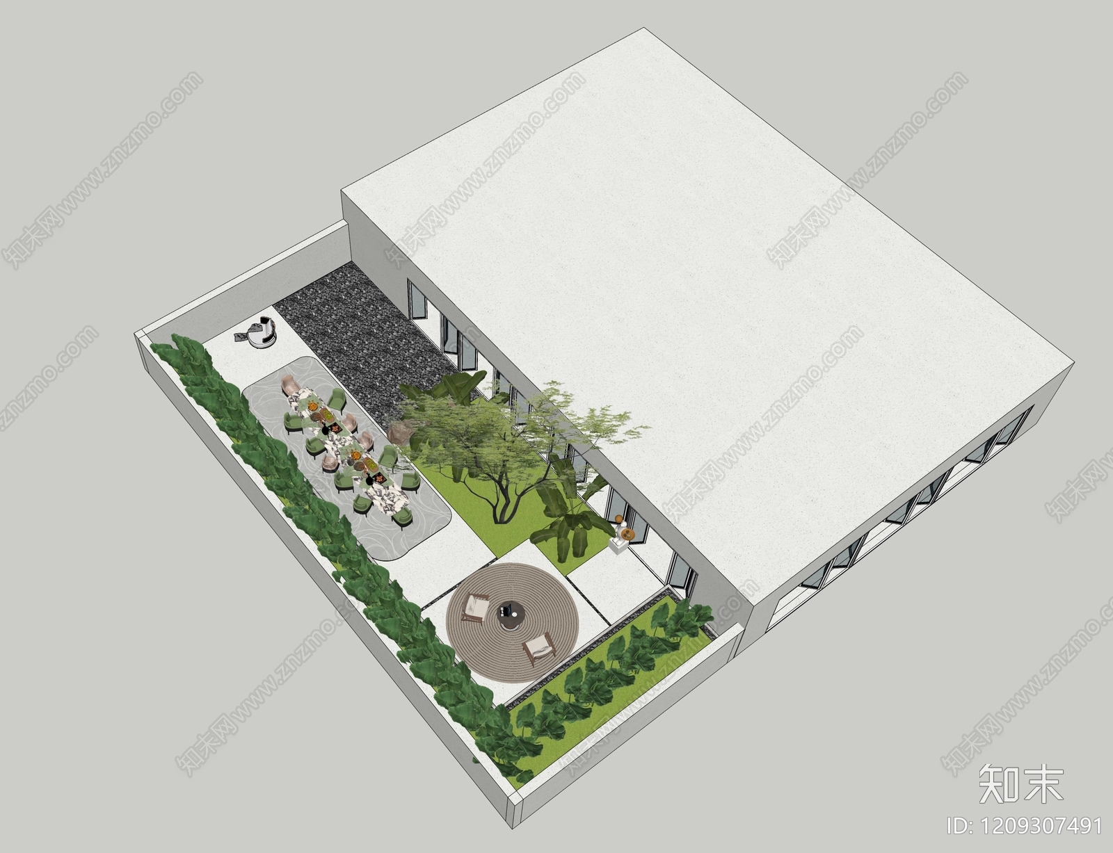 现代简约别墅庭院SU模型下载【ID:1209307491】