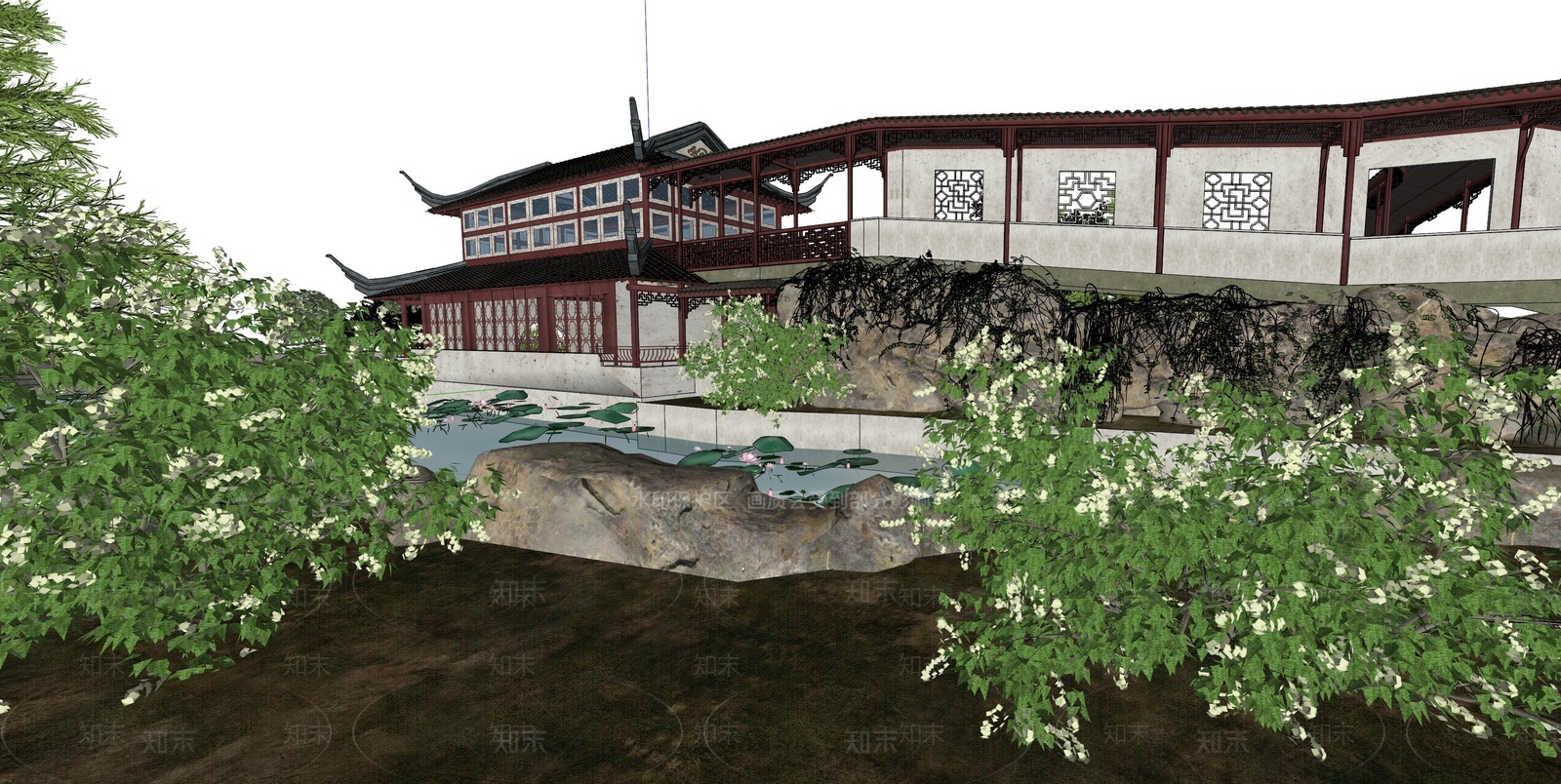 中式庭院花园SU模型下载【ID:1209310652】