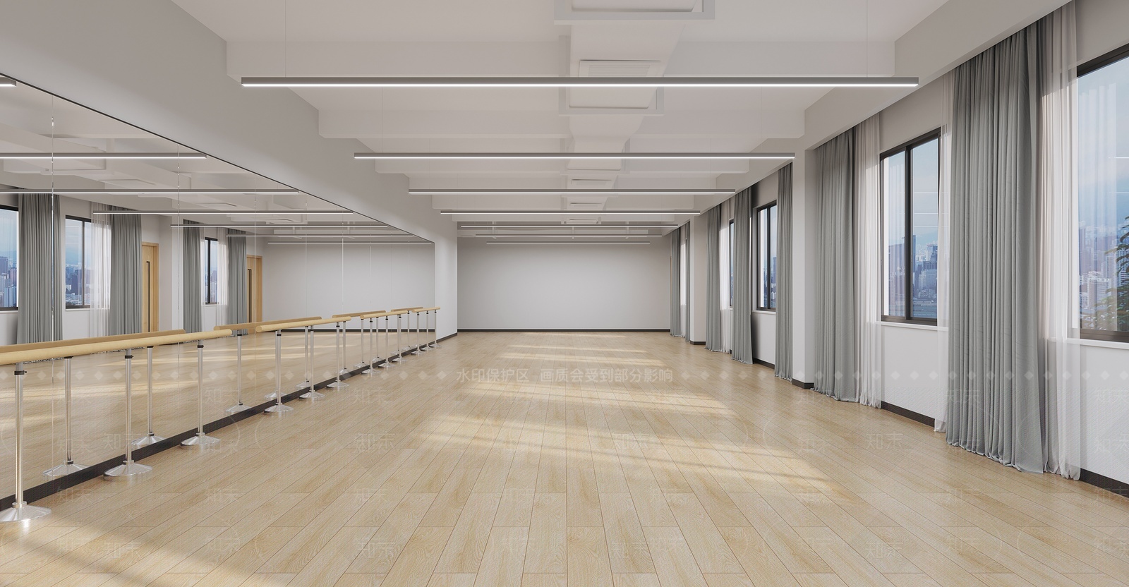 现代舞蹈排练厅教室3D模型下载【ID:1209311530】