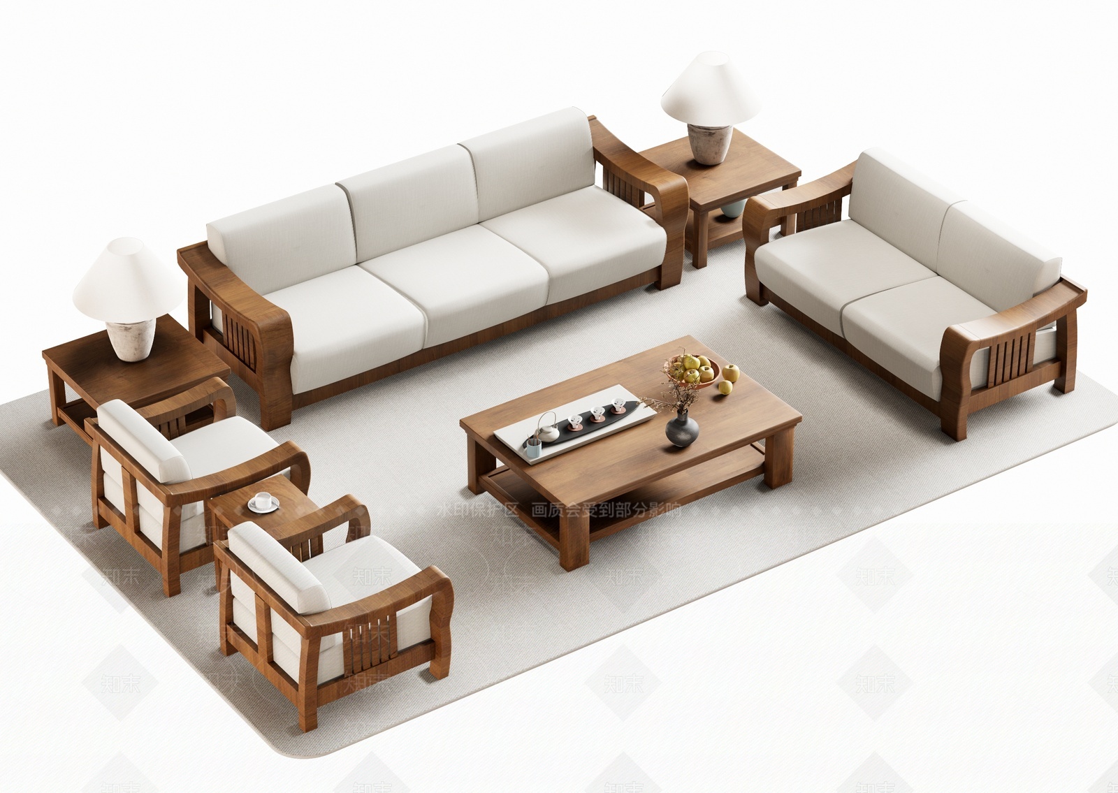 新中式沙发茶几组合3D模型下载【ID:1209331920】