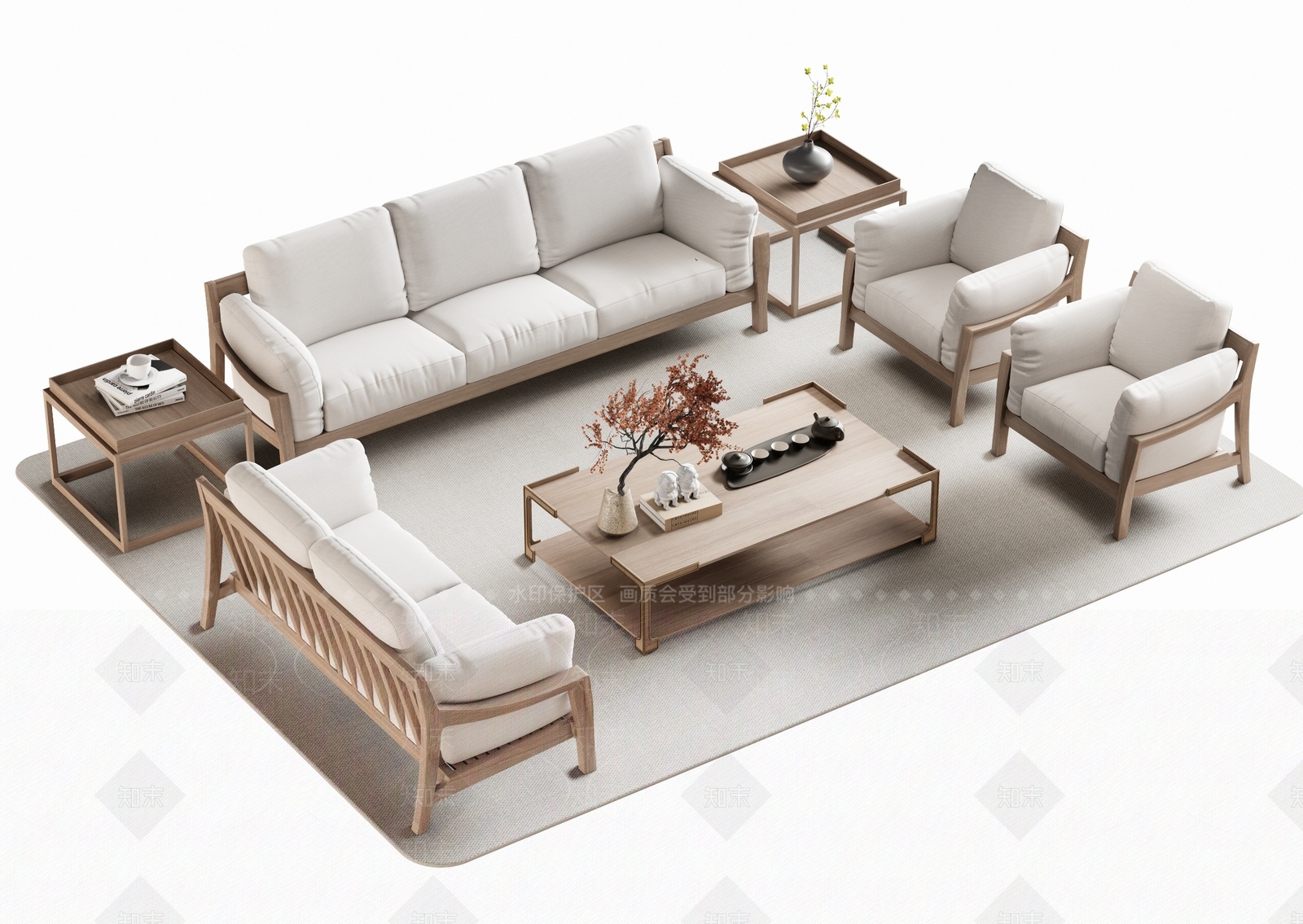 新中式沙发茶几组合3D模型下载【ID:1209332662】