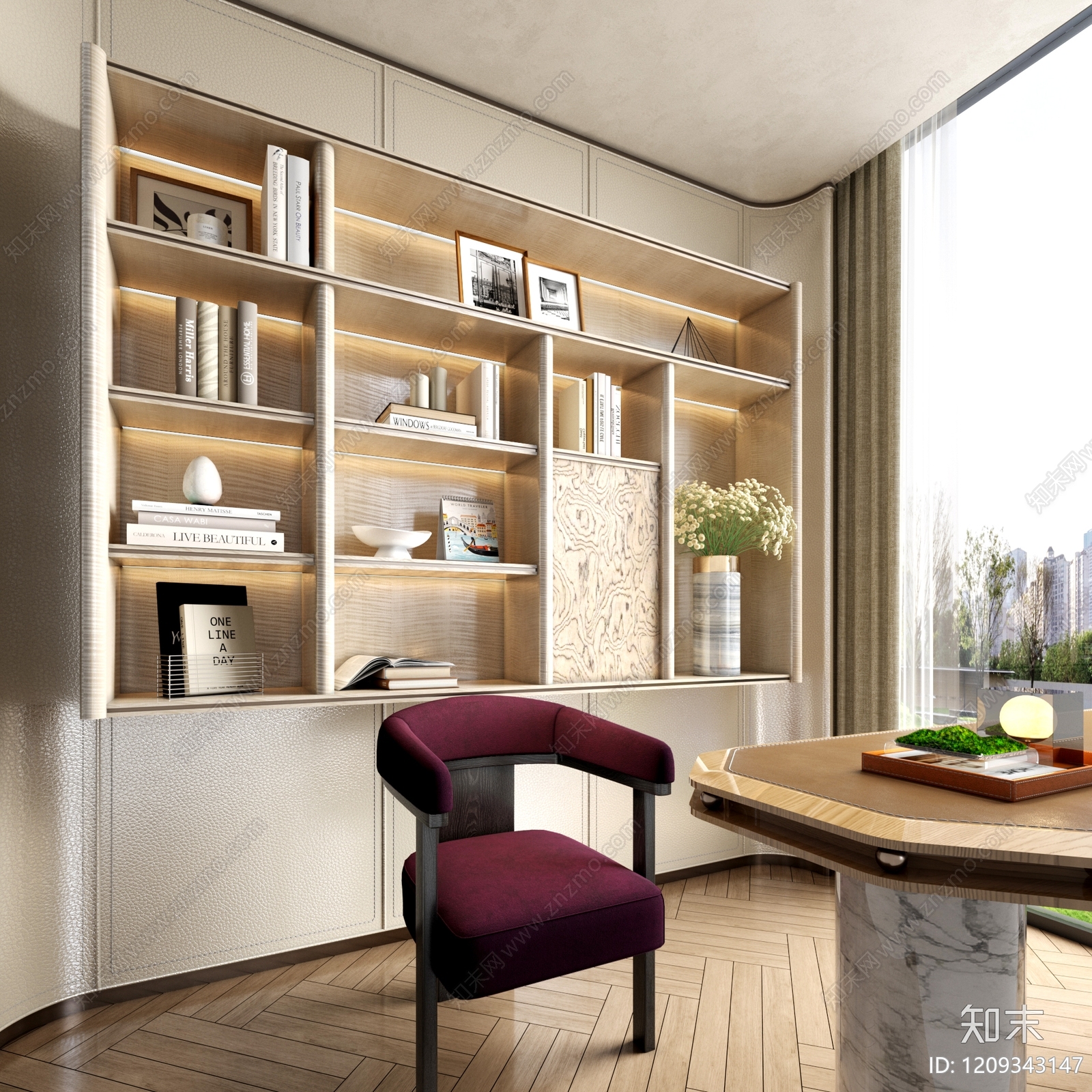 奶油风书房3D模型下载【ID:1209343147】