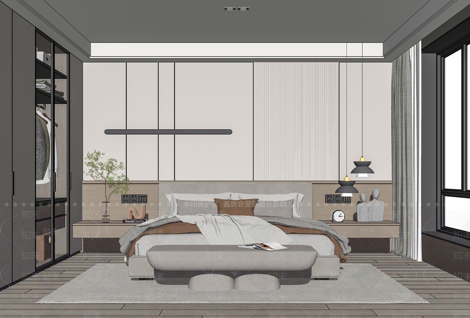现代卧室SU模型下载【ID:1209370805】