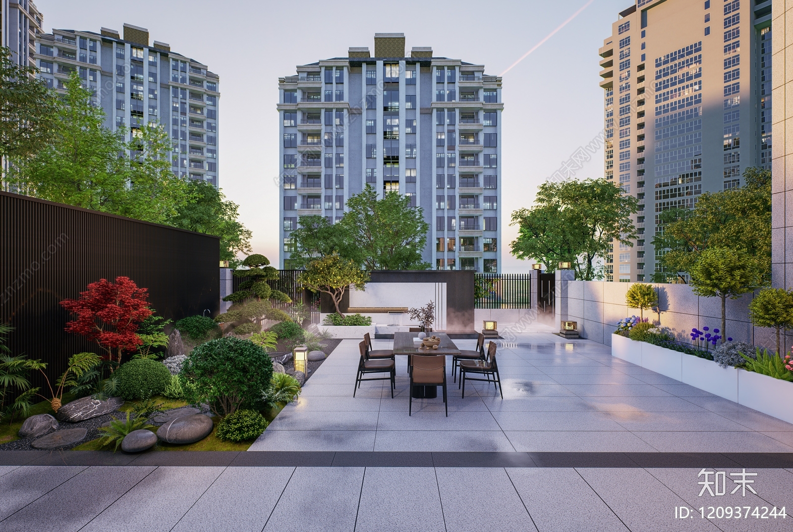 现代新中式别墅庭院SU模型下载【ID:1209374244】