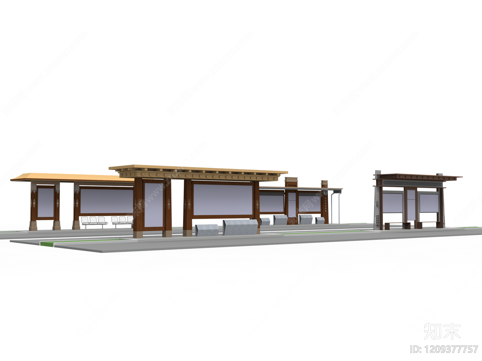 新中式街道设施3D模型下载【ID:1209377757】