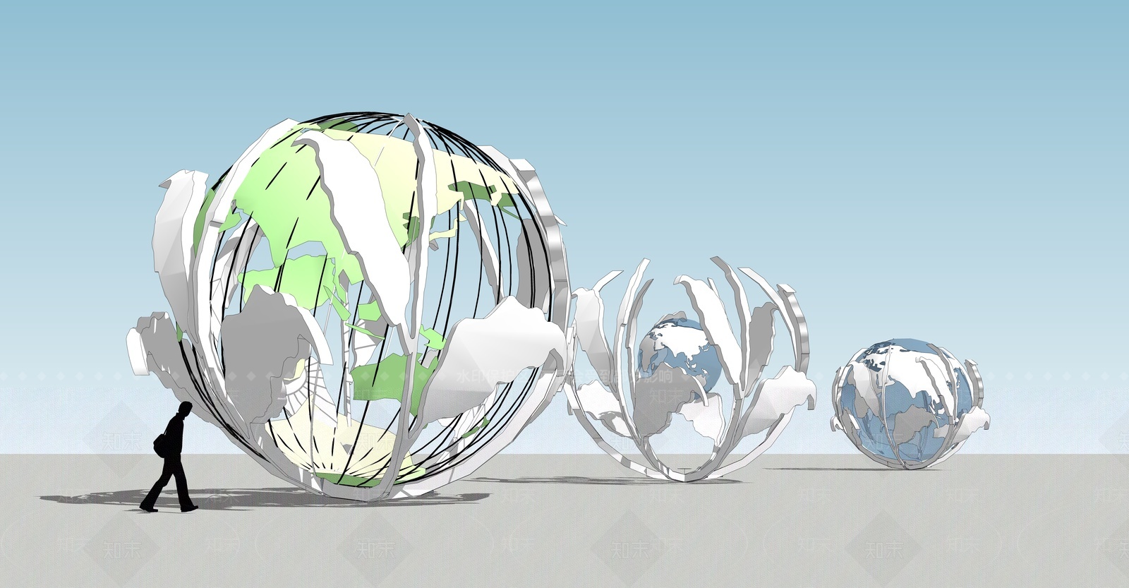 现代公园雕塑小品SU模型下载【ID:1209383048】