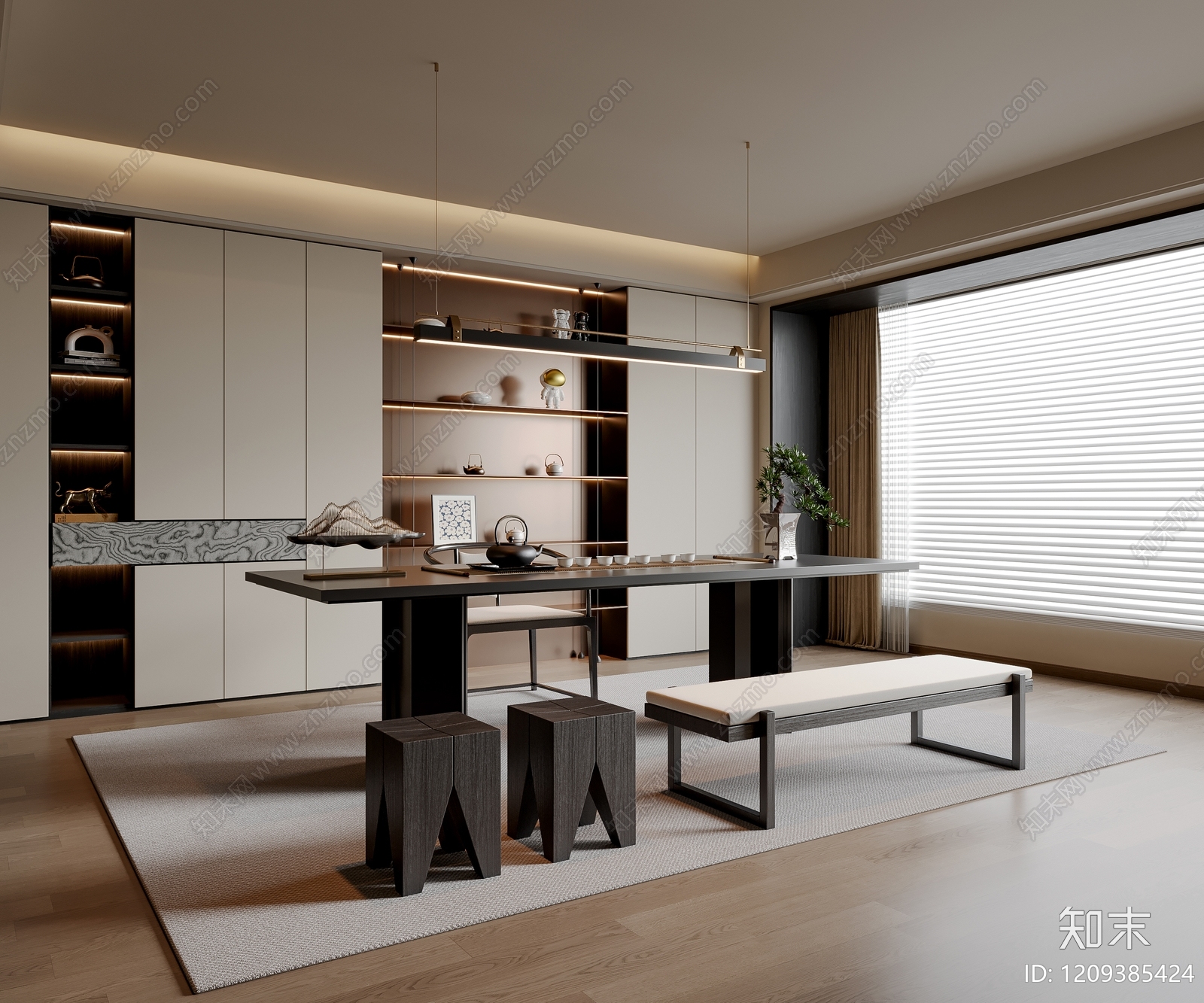 新中式中式茶室SU模型下载【ID:1209385424】