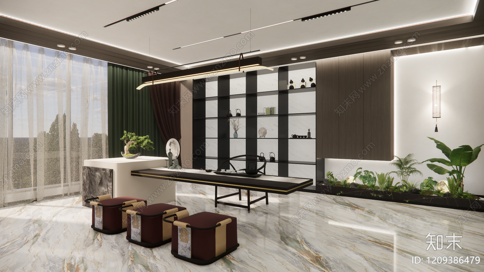 现代新中式茶室SU模型下载【ID:1209386479】