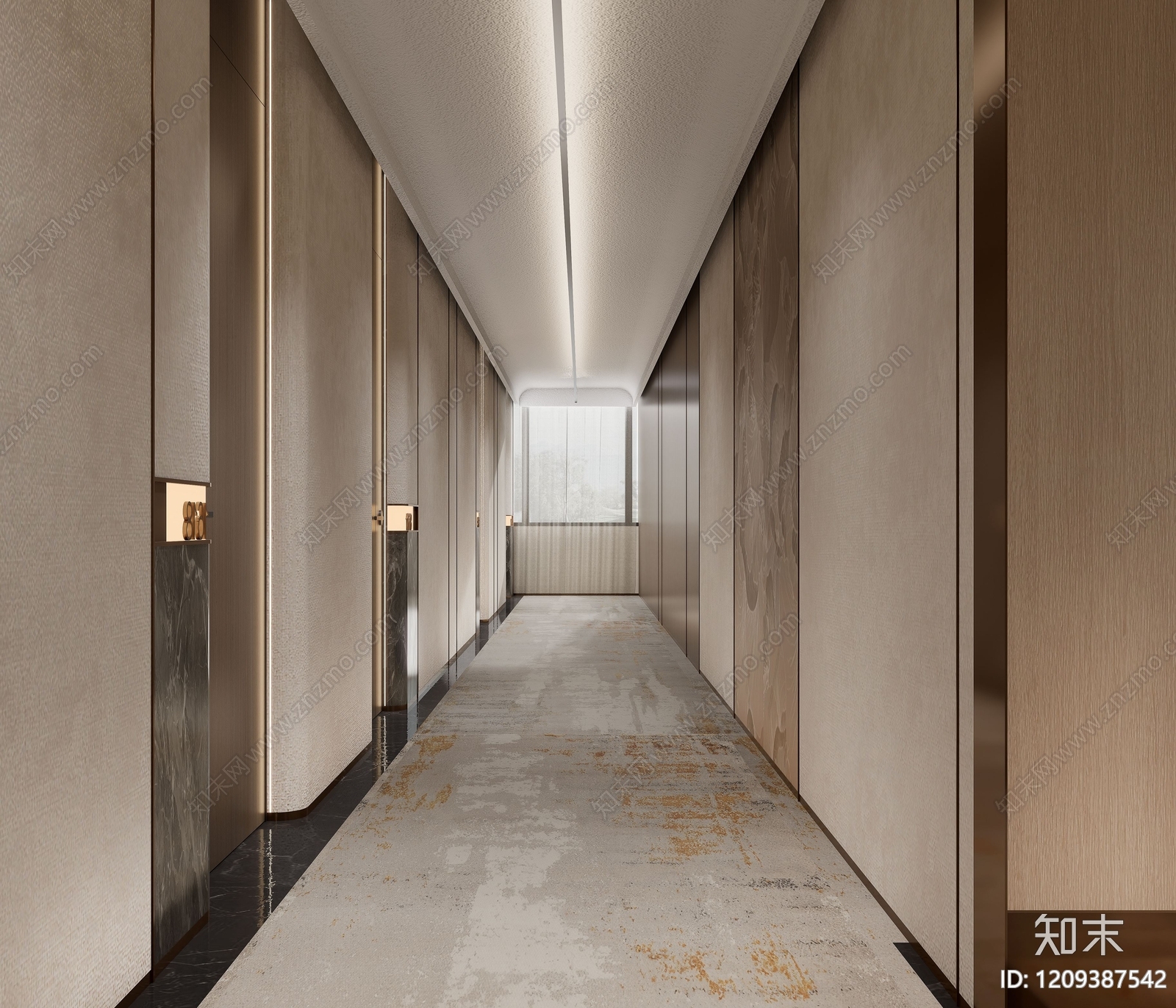 现代新中式酒店走廊SU模型下载【ID:1209387542】