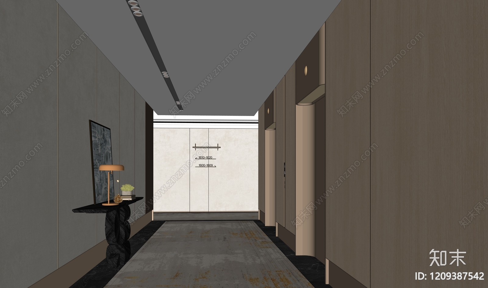 现代新中式酒店走廊SU模型下载【ID:1209387542】