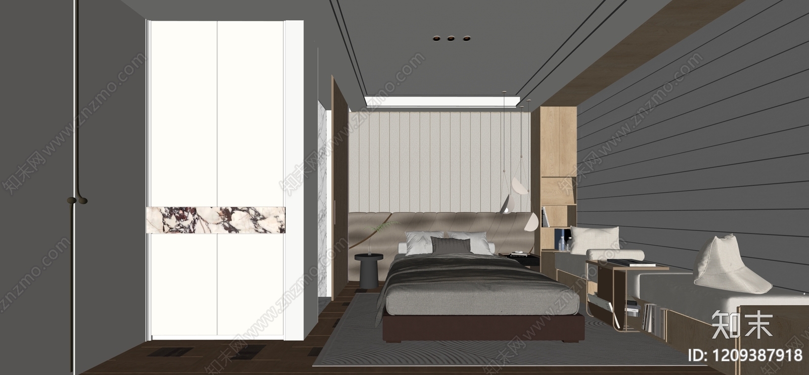 现代意式家居卧室SU模型下载【ID:1209387918】