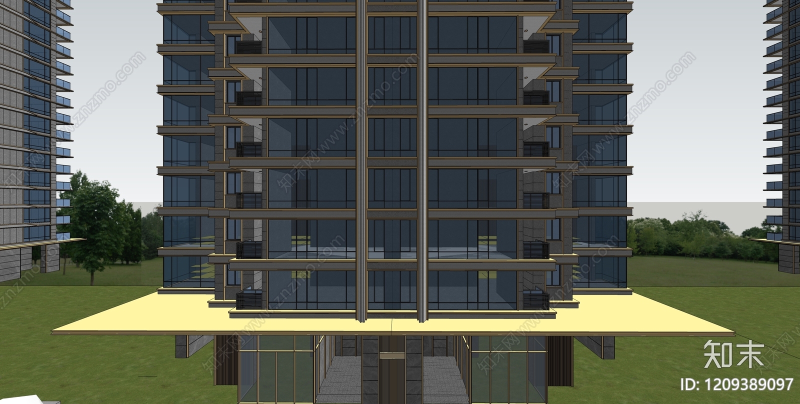 现代轻奢高层住宅SU模型下载【ID:1209389097】