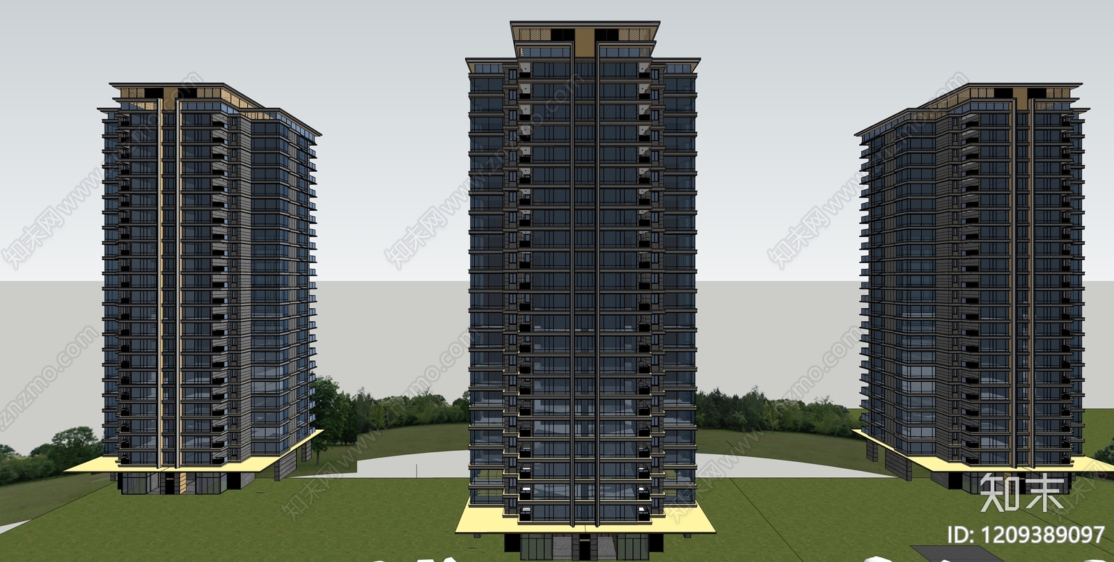 现代轻奢高层住宅SU模型下载【ID:1209389097】