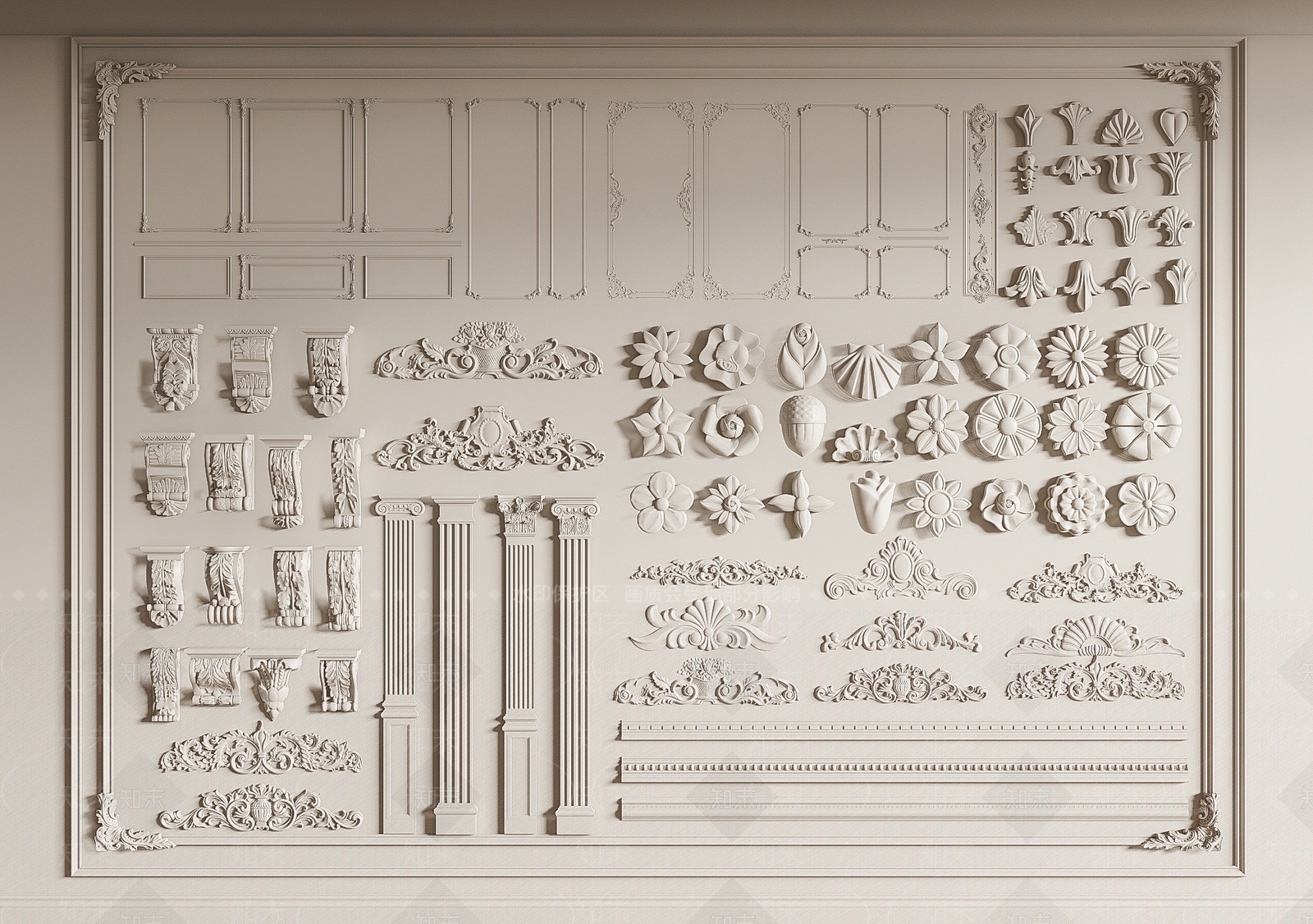 法式石膏线雕花3D模型下载【ID:1209394131】