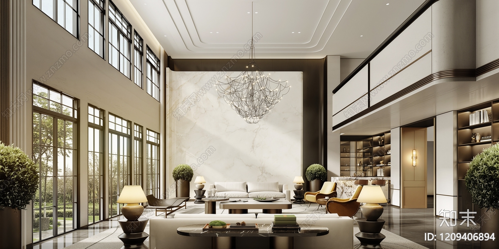 现代轻奢别墅客厅3D模型下载【ID:1209406894】