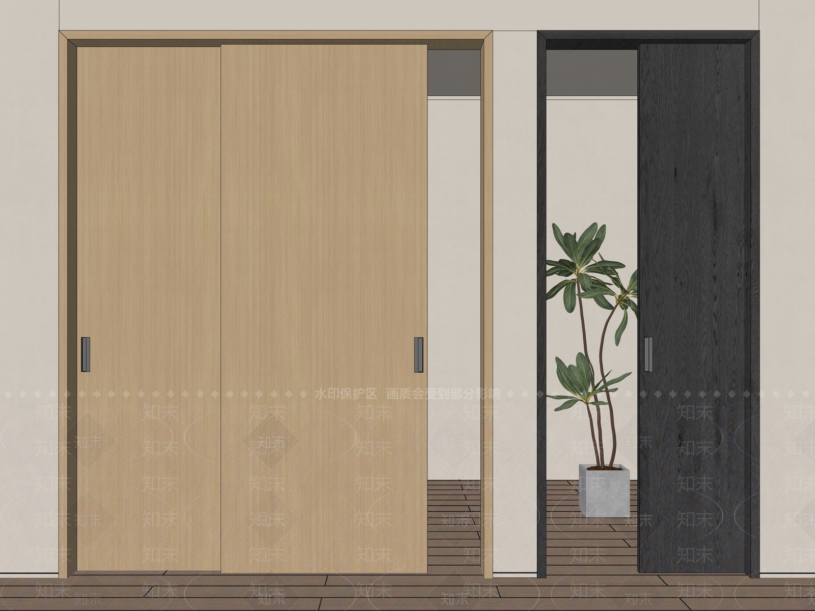 现代原木推拉门SU模型下载【ID:1209407174】