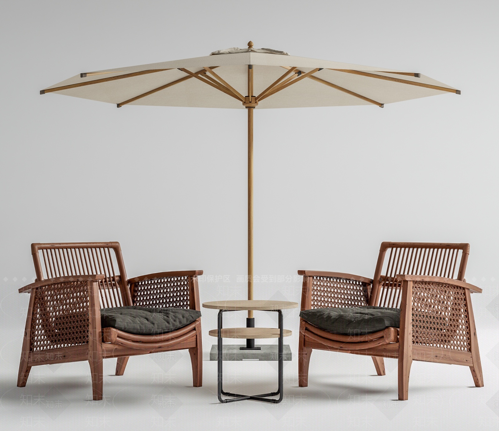 现代户外遮阳伞休闲椅组合SU模型下载【ID:1209411481】
